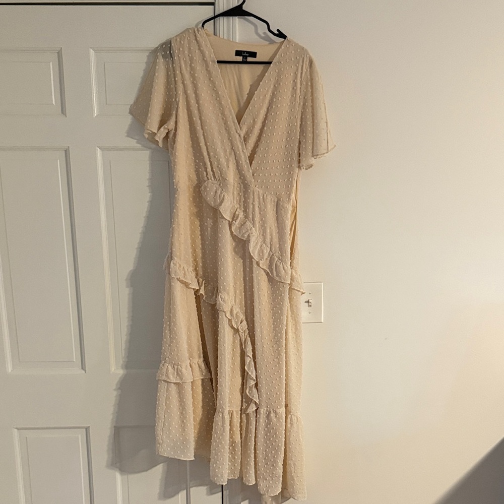 Lulu's Cream Asymmetrical Ruffle Dress